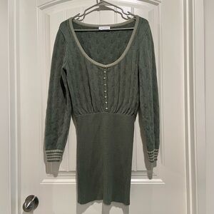 Lost + Wander Long Sleeve Green Mini Knit Sweater Dress NWOT Women’s SIZE S/M